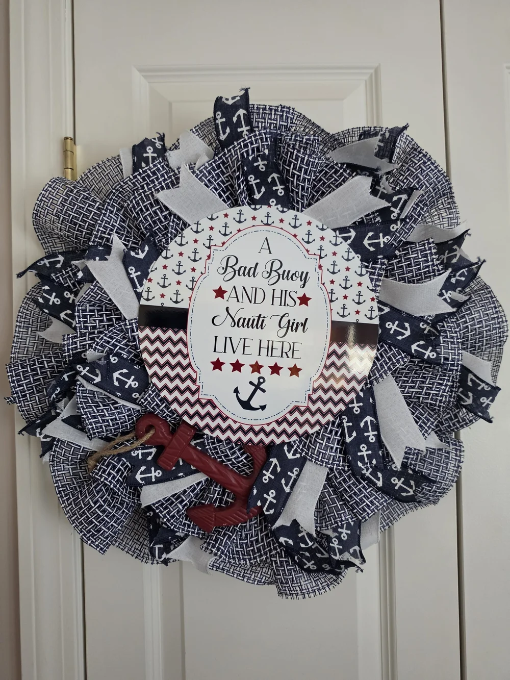 Nautical Anchor Door Wreath - Navy, White, Red